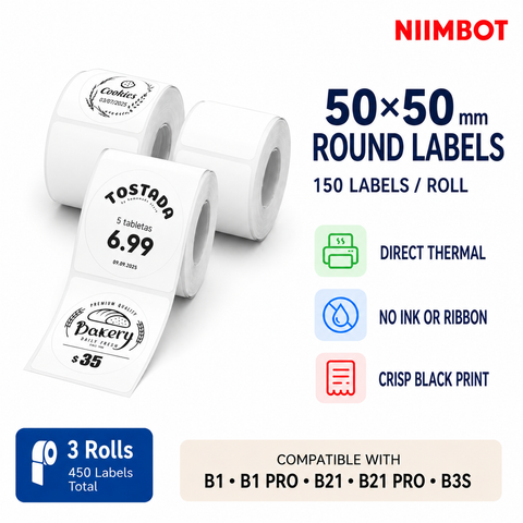 NIIMBOT 50×50 mm Round White Direct Thermal Labels for B Series