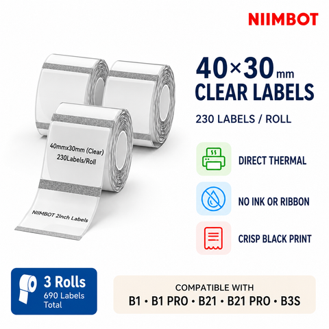 NIIMBOT 40×30 mm Clear Direct Thermal Labels for B Series