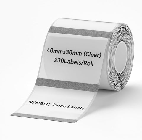 NIIMBOT Labels for B21/B21 Pro/B1/B3S/B31/B41 Label Maker, 40 x 30 mm (1.57'' x 1.18'') 230 Tapes/Roll, Thermal Label Tape, Waterproof, Oil-Proof for Home Office Small Business Labeling Tape Replacement(Clear)