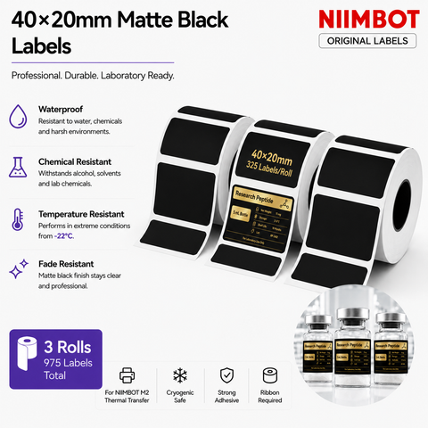 40×20 mm Matte Black Labels