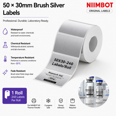 50×30 mm Brush Silver Labels