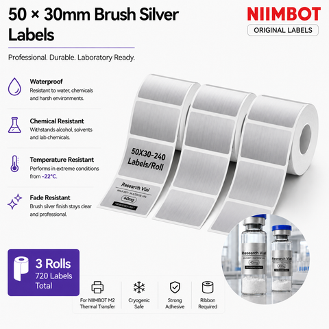 50×30 mm Brush Silver Labels