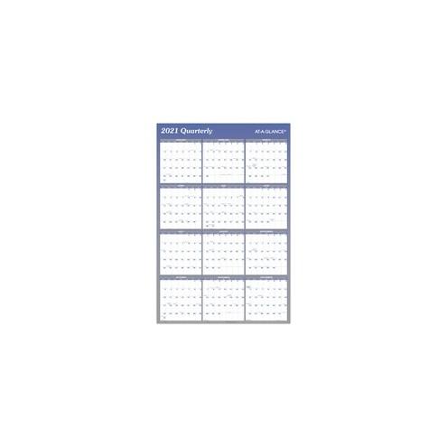 At-A-Glance Erasable/Reversible Yearly Wall Planner - Monthly, Quarterly - 1 Year - January 2021 till December 2021 - 36" x 24" Sheet Size - Blue - Erasable, Reversible, Write on/Wipe off - 1 Each