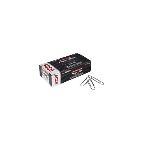Acco Premium Jumbo Non-Skid Paper Clips - Jumbo - 20 Sheet Capacity - Non-skid, Galvanized, Corrosion Resistant, Long Lasting - 1000 / Pack - Silver - Metal, Zinc Plated