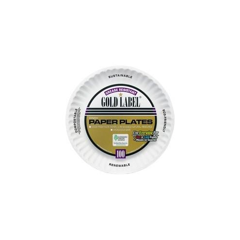 AJM Packaging Paper Dinnerware - 9" Diameter Plate - Paper - Disposable - Microwave Safe - White - 100 Piece(s) / Pack