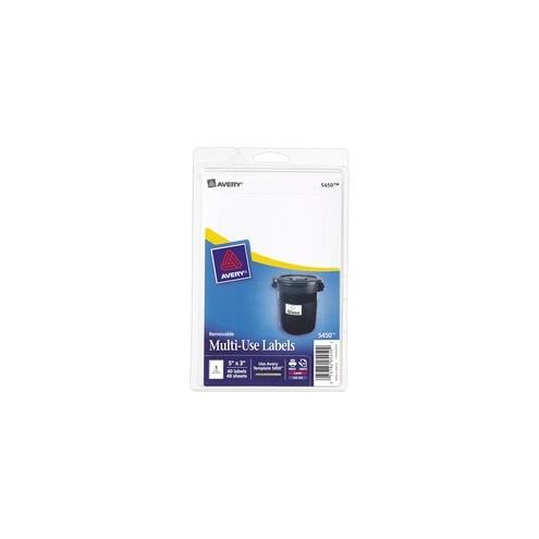 Avery® Removable ID Labels - Removable Adhesive - 5" Width x 3" Length - Rectangle - Laser, Inkjet - White - 40 / Pack