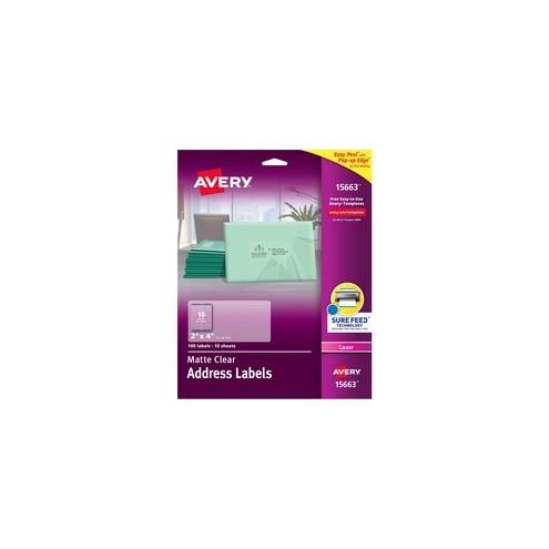 Avery® Shipping Labels - Sure Feed - Permanent Adhesive - 2" Width x 4" Length - Rectangle - Laser - Clear - 10 / Sheet - 100 / Pack
