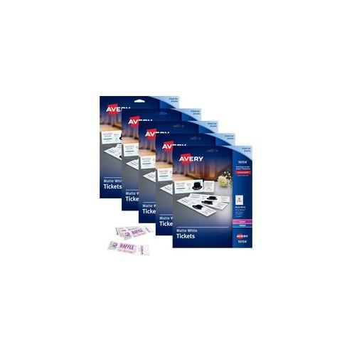 Avery® Perforated Raffle Tickets with Tear-Away Stubs - 2-Sided Printing - 1 3/4" Width x 5 1/2" Length - Laser, Inkjet - Matte White - 20 / Sheet - 1000 / Carton