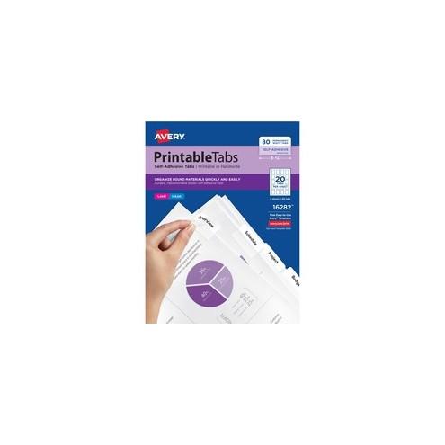 Avery® Printable Repositionable Tabs, 1-3/4" , White, 80 Tabs (16282) - Print-on Tab(s) - 80 Tab(s)/Set1.75" Tab Width - Self-adhesive, Removable - White Plastic Tab(s) - 80 / Pack