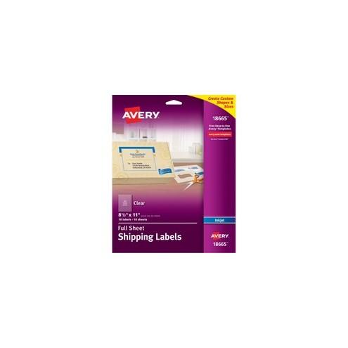 Avery® Shipping Labels - Full Sheet - Permanent Adhesive - 8 1/2" Width x 11" Length - Rectangle - Inkjet - Frosted Clear - Film - 1 / Sheet - 10 / Pack
