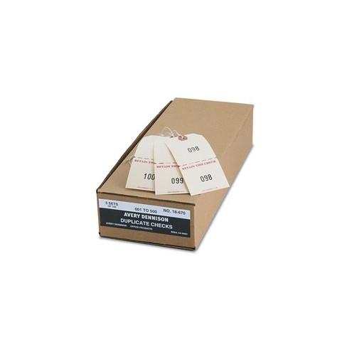 Avery® Duplicate Auto Park Tags - 4.75" Length x 2.38" Width - Rectangular - 1 to 500 Print Serial - Twine Fastener - 500 / Box - Paper - Manila