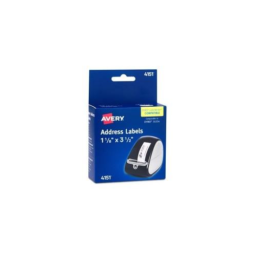 Avery® Thermal Roll Labels -1 Roll - Permanent Adhesive - 3 1/2" Width x 1 1/8" Length - Rectangle - Thermal Transfer, Direct Thermal - Clear - Film - 120 / Sheet - 120 / Roll - 1 Roll