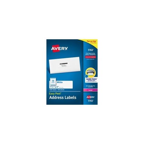 Avery® Easy Peel Address Labels - Sure Feed - Permanent Adhesive - 4" Width x 1 21/64" Length - Rectangle - Laser - White - 14 / Sheet - 1400 / Box