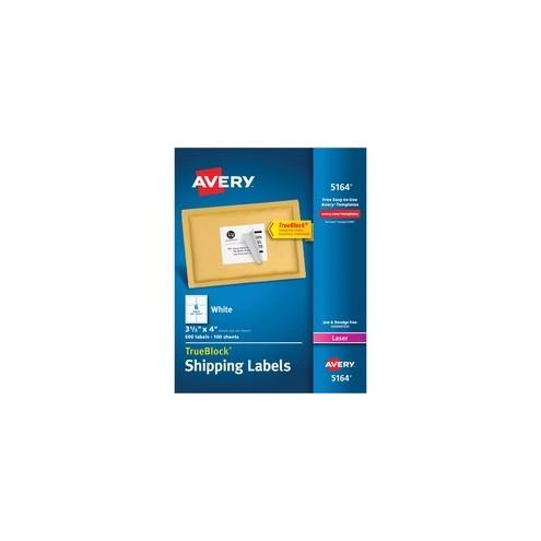 Avery® TrueBlock Shipping Labels - Sure Feed - Permanent Adhesive - 3 21/64" Width x 4" Length - 3 21/64" Diameter - Rectangle - Laser, Inkjet - White - 6 / Sheet - 600 / Box