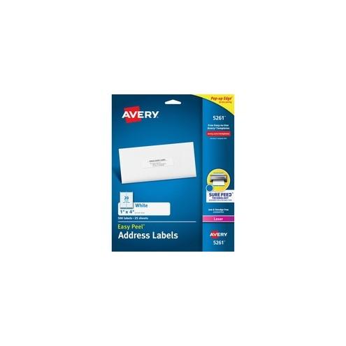 Avery® Easy Peel Address Labels - Sure Feed - Permanent Adhesive - 1" Width x 4" Length - Rectangle - Laser - White - 20 / Sheet - 500 / Pack