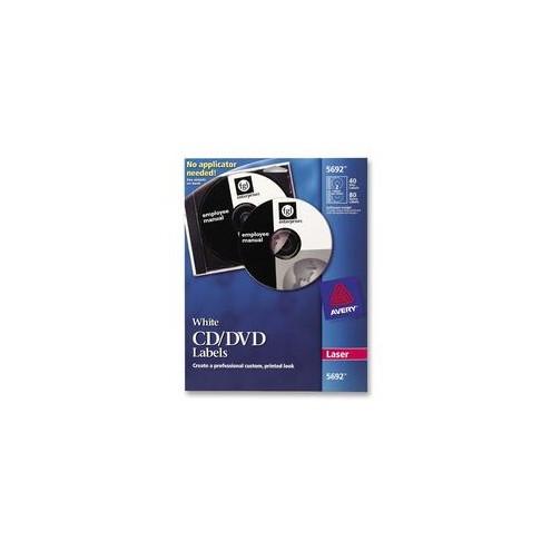 Avery® White CD Labels with 80 Spine Labels - Permanent Adhesive Length - Round - Laser - White - 4 / Sheet - 40 / Pack