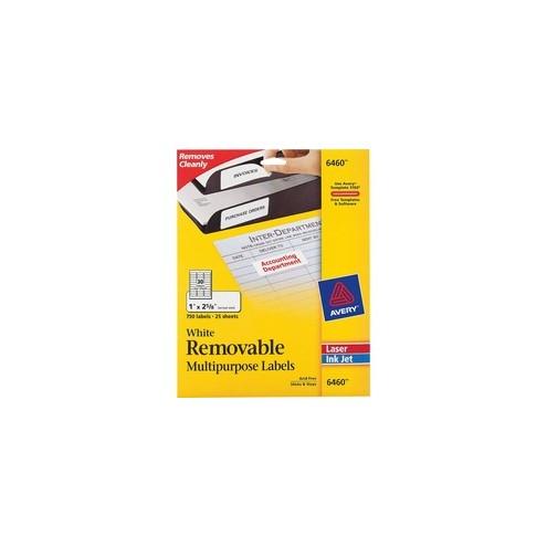 Avery® ID Labels - Sure Feed - Removable Adhesive - 1" Width x 2 5/8" Length - Rectangle - Laser, Inkjet - White - 30 / Sheet - 750 / Pack
