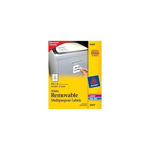 Avery® ID Labels - Sure Feed - Removable Adhesive - 3 21/64" Width x 4" Length - Rectangle - Laser, Inkjet - White - 6 / Sheet - 150 / Pack