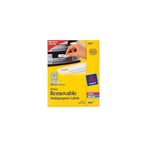 Avery® Removable ID Labels - Sure Feed - Removable Adhesive - 1/2" Width x 1 3/4" Length - Rectangle - Laser, Inkjet - White - 80 / Sheet - 2000 / Pack