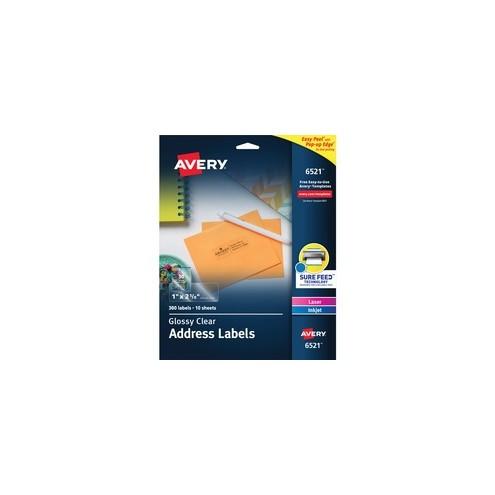 Avery® Easy Peel Address Labels - Sure Feed - Permanent Adhesive - 1" Height x 2 5/8" Width - Rectangle - Laser, Inkjet - Clear - 30 / Sheet - 300 Total Label(s) - 300 / Pack