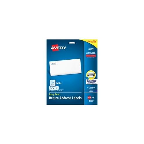 Avery® Easy Peel Return Address Labels - Sure Feed - Permanent Adhesive - 1 3/4" Width x 2/3" Length - Rectangle - Inkjet - White - 60 / Sheet - 1500 / Pack