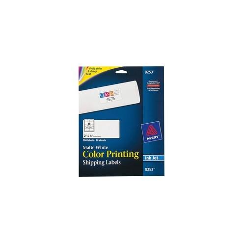 Avery® Color Printing Shipping Labels - Sure Feed - Permanent Adhesive - 4" Width x 2" Length - Rectangle - Inkjet - White - 10 / Sheet - 200 / Pack