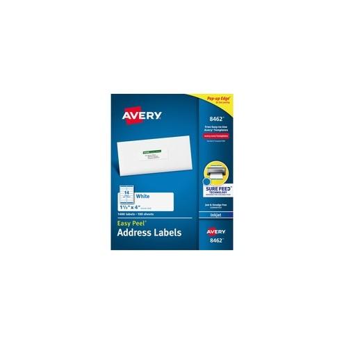 Avery® Easy Peel Address Labels - Sure Feed - Permanent Adhesive - 4" Width x 1 1/3" Length - Rectangle - Inkjet - White - 14 / Sheet - 1400 / Box