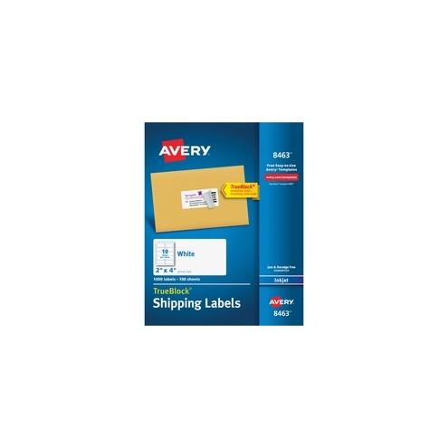 Avery® TrueBlock Shipping Labels - Sure Feed - Permanent Adhesive - 2" Width x 4" Length - Rectangle - Inkjet - White - 10 / Sheet - 1000 / Box