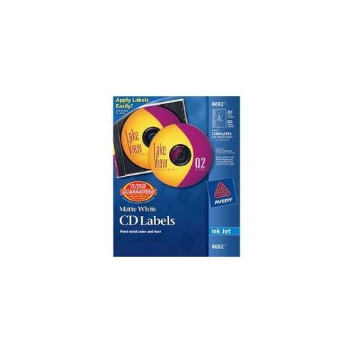 Avery® CD Labels with 80 Spine Labels - Print-to-the-Edge - Permanent Adhesive Length - Round - Inkjet - White - 40 / Pack