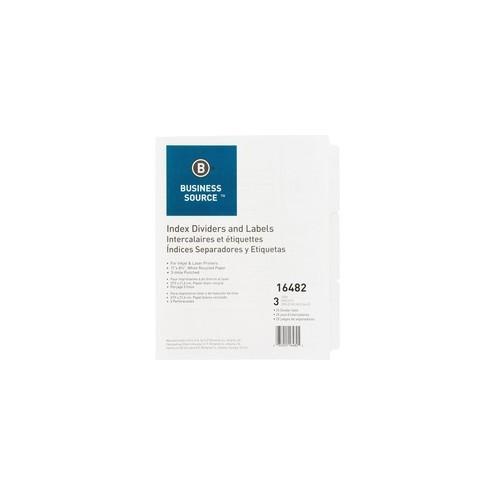 Business Source 3-Hole Punched Laser Index Tabs - 3 Tab(s) - 8.5" Divider Width x 11" Divider Length - Letter - 3 Hole Punched - White Tab(s) - 25 / Box