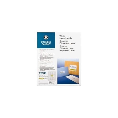Business Source Address Laser Labels - Permanent Adhesive - 1/2" Width x 1 3/4" Length - Rectangle - Laser - White - 80 / Sheet - 100 Total Sheets - 8000 / Pack