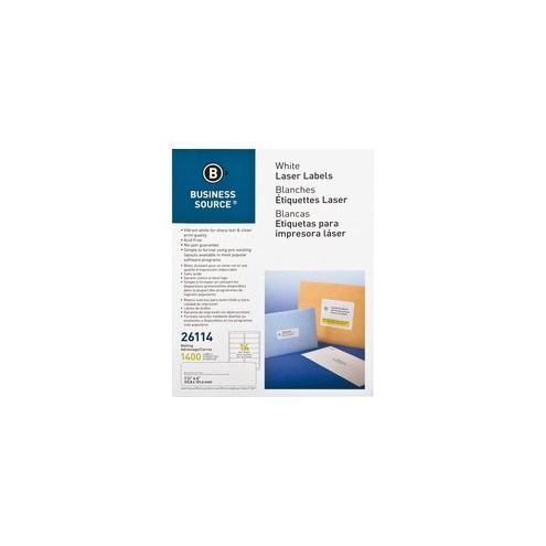 Business Source Bright White Premium-quality Address Labels - Permanent Adhesive - 1 1/3" Width x 4" Length - Rectangle - Laser, Inkjet - White - 14 / Sheet - 100 Total Sheets - 1400 / Pack