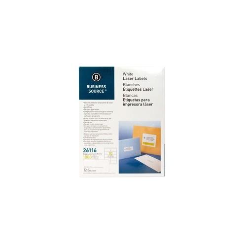 Business Source Bright White Premium-quality Shipping Labels - Permanent Adhesive - 2" Width x 4" Length - Rectangle - Laser, Inkjet - White - 10 / Sheet - 100 Total Sheets - 1000 / Pack