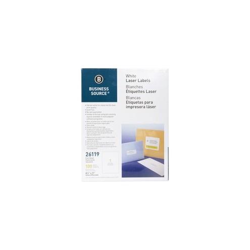 Business Source Bright White Premium-quality Full-sheet Address Labels - Permanent Adhesive - 8 1/2" Width x 11" Length - Rectangle - Laser, Inkjet - White - 1 / Sheet - 100 Total Sheets - 100 / Pack