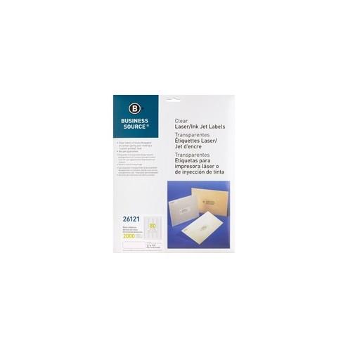 Business Source Clear Return Address Laser Labels - Permanent Adhesive - 1/2" Height x 1 3/4" Width - Rectangle - Laser - Clear - 80 / Sheet - 2000 / Pack