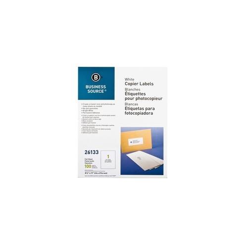 Business Source 8-1/2"x11" Copier Labels - 8 1/2" Width x 11" Length - Rectangle - White - 1 / Sheet - 100 / Pack