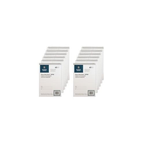 Business Source Wirebound Steno Notebook - 60 Sheets - Wire Bound - 15 lb Basis Weight - 6" x 9" - White Paper - 12 / Pack