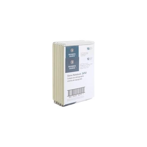 Business Source Wirebound Steno Notebook - 70 Sheets - Wire Bound - 15 lb Basis Weight - 6" x 9" - Green Paper - 12 / Pack