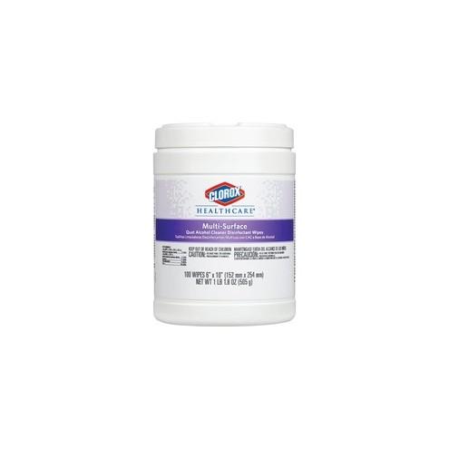 Clorox Healthcare Quat Alcohol Cleaner Disinfectant Wipes - Wipe - 6" Width x 10" Length - 100 / Canister - 1 Each - White