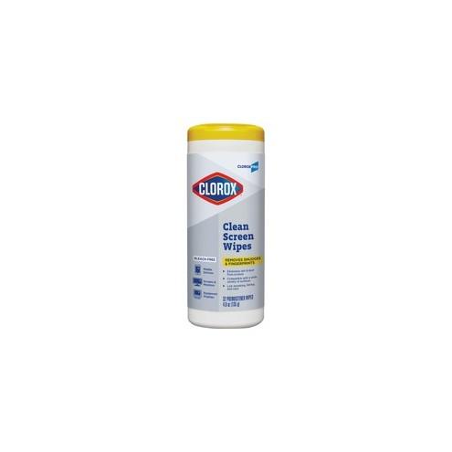 Clorox Clean Screen Wipes, Bleach-Free, 32 Count - For Display Screen - Bleach-free, Non-drip, Lint-free, Streak-free - 32 / Canister - 1 Each - White