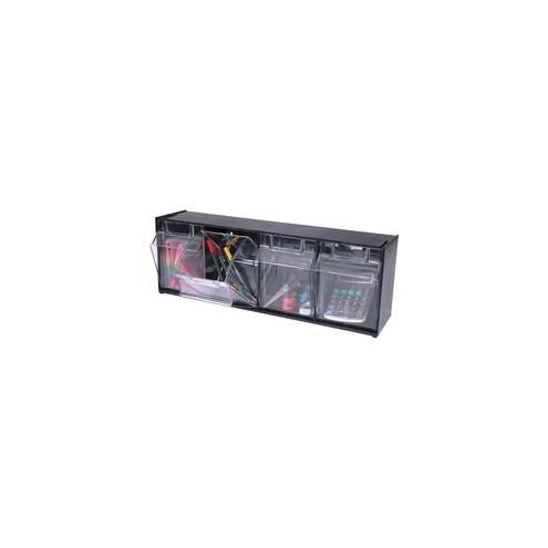 Deflecto Tilt Bin Interlocking Multi-Bin Storage Organizer - 4 Compartment(s) - 8.1" Height x 23.6" Width x 6.6" Depth - Black - Plastic - 1Each