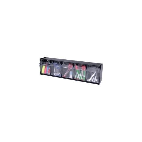 Deflecto Tilt Bin Interlocking Multi-Bin Storage Organizer - 5 Compartment(s) - 6.5" Height x 23.6" Width x 5.3" Depth - Black - Plastic - 1Each
