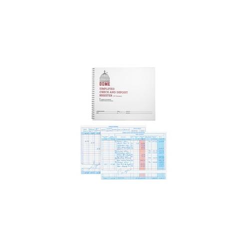 Dome Check And Deposit Register - 50 Sheet(s) - Wire Bound - 10 1/4" x 8 1/2" Sheet Size - 10 Columns per Sheet - Gray - Gray Cover - Recycled - 1 Each