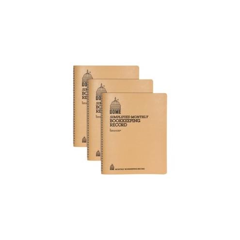 Dome Bookkeeping Record Book - 128 Sheet(s) - Wire Bound - 8 3/4" x 11 1/4" Sheet Size - White Sheet(s) - Beige Cover - Recycled - 3 / Bundle