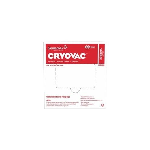 CRYOVAC Quart Storage Bags - 1 quart - 7" Width x 7.94" Length x 1.68 mil (43 Micron) Thickness - Clear - 1Each - 500 Per Carton - Food, Storage