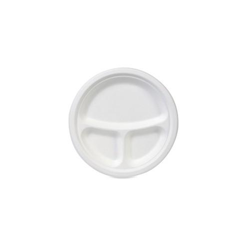 Dixie EcoSmart 3-compartment Plates - 10" Diameter Plate - Molded Fiber - Disposable - Microwave Safe - White - 500 Piece(s) / Carton