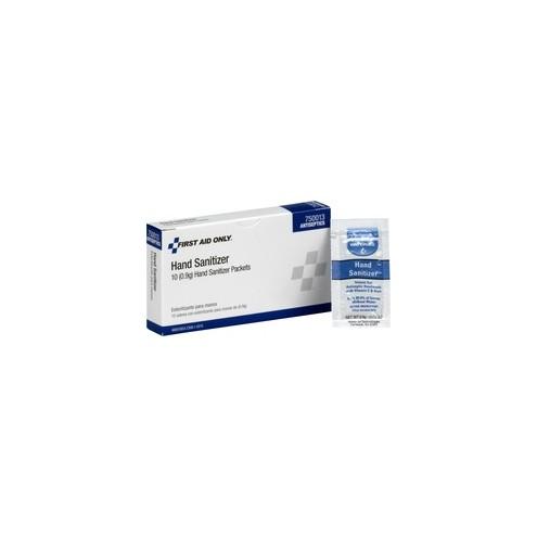 First Aid Only Hand Sanitizer Packets - 0.03 oz - Kill Germs - Hand - White - Quick Drying, Non-sticky, Anti-septic - 10 / Each