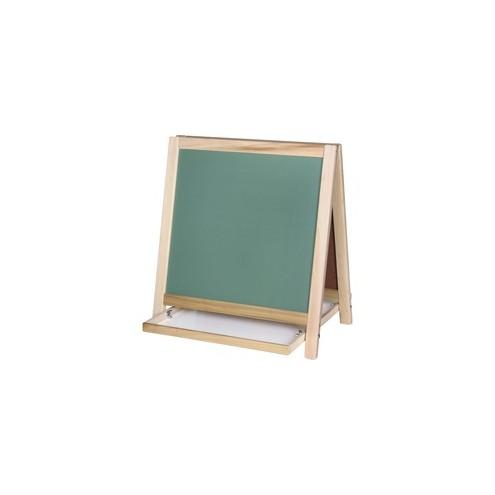 Flipside Chalkboard/Magnetic Board Table Easel - White/Green Surface - Wood Frame - Rectangle - Tabletop - Assembly Required - 1 Each