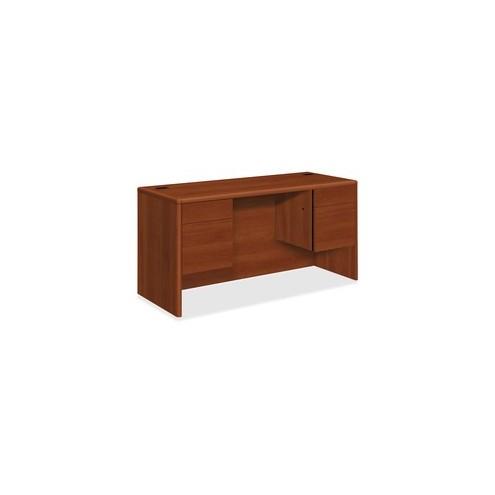 HON 10700 Series Double Credenza, 60"W - 4-Drawer - 60" x 24" x 29.5" - 4 x Box Drawer(s), File Drawer(s) - Double Pedestal - Waterfall Edge - Material: Wood - Finish: Cognac, Laminate
