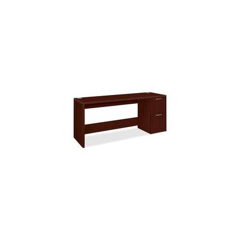 HON Attune Laminate Series Credenza - 2-Drawer - 72" x 24" x 29.5" - 2 - Single Pedestal on Right Side - Material: Wood Grain - Finish: Laminate, Mahogany